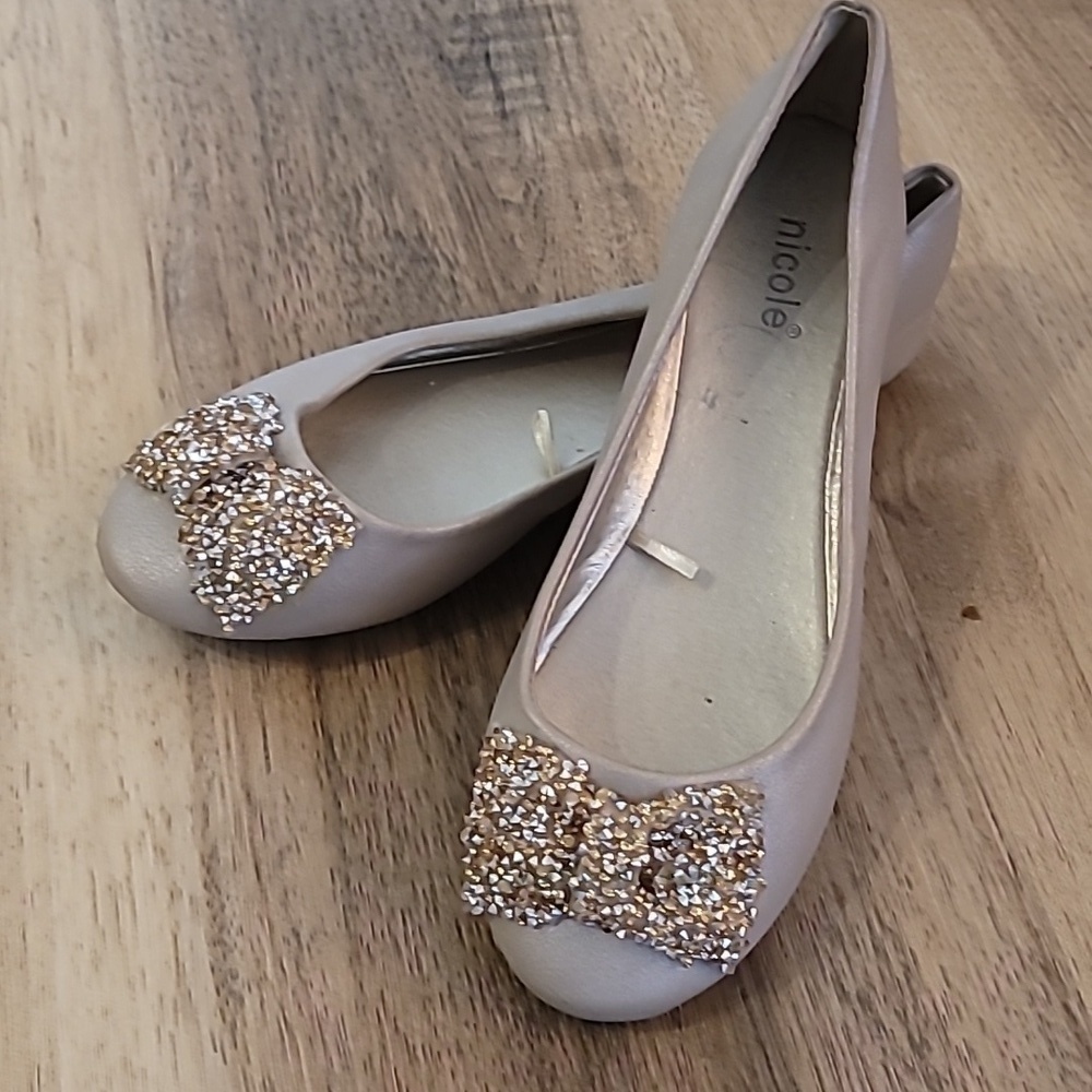 Nicole Embellished Bow Ballet Flat Beige 6